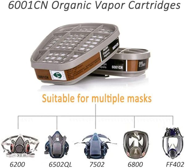 6001 Organic Vapor Cartridge with Activated Carbon Filters for 6100:6200:6800:7502:FF402 Gas Masks-6 6001 Organic Vapor Cartridge with Activated Carbon Filters for 6100:6200:6800:7502:FF402 Gas Masks-6