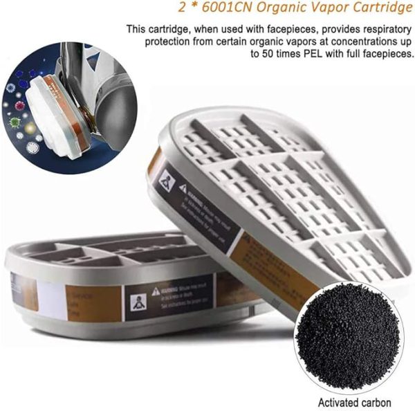 6001 Organic Vapor Cartridge with Activated Carbon Filters for 6100:6200:6800:7502:FF402 Gas Masks-7 6001 Organic Vapor Cartridge with Activated Carbon Filters for 6100:6200:6800:7502:FF402 Gas Masks-7