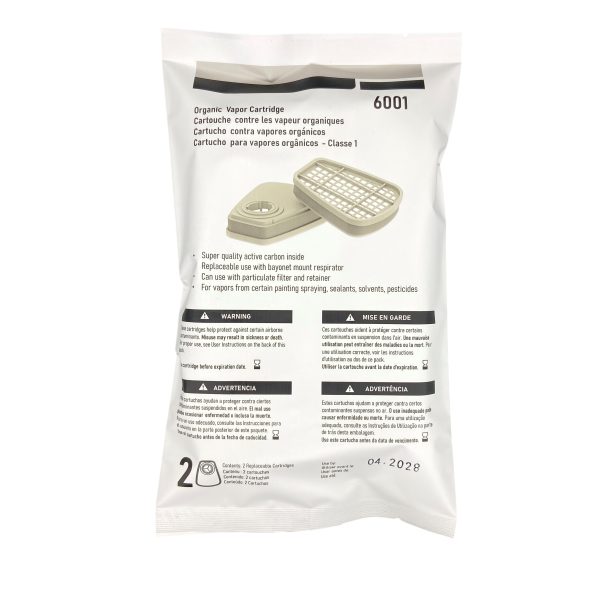 6001 Organic Vapor Cartridge with Activated Carbon Filters for 6200:6800:7502 Gas Masks-sealed 6001 Organic Vapor Cartridge with Activated Carbon Filters for 6200:6800:7502 Gas Masks-sealed